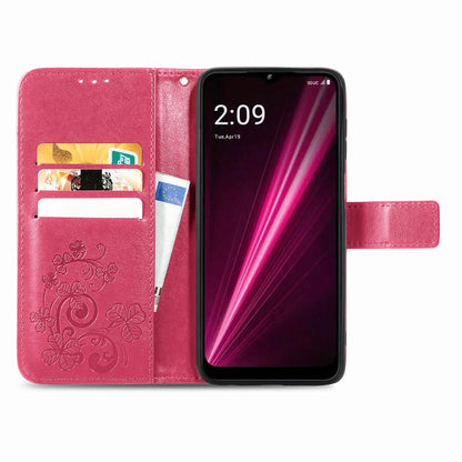 For T-Mobile REVVL 6 5G Four-leaf Clasp Embossed Buckle Leather Phone Case(Magenta) - More Brand by PMC Jewellery | Online Shopping South Africa | PMC Jewellery