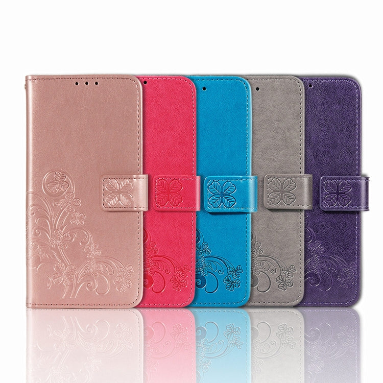 For T-Mobile REVVL 6 5G Four-leaf Clasp Embossed Buckle Leather Phone Case(Blue) - More Brand by PMC TechLife | Online Shopping South Africa | PMC TechLife