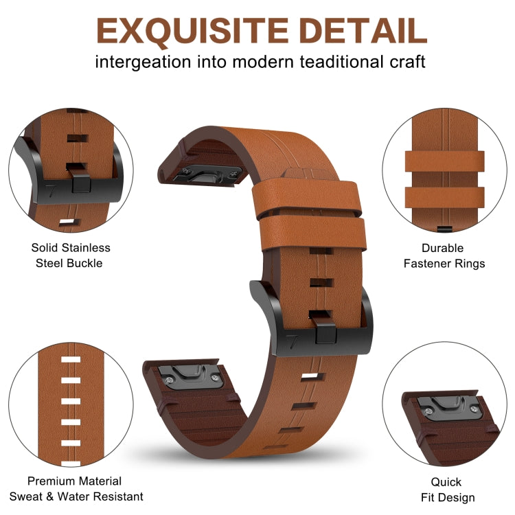 For Garmin Fenix 7X Solar 26mm Leather Steel Buckle Watch Band (Light Brown) - Smart Wear by PMC Jewellery | Online Shopping South Africa | PMC Jewellery