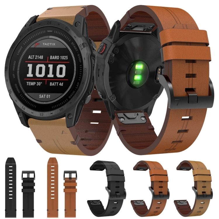 For Garmin Tactix 7 26mm Leather Steel Buckle Watch Band (Light Brown) - Smart Wear by PMC Jewellery | Online Shopping South Africa | PMC Jewellery