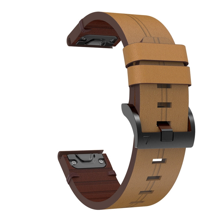 For Garmin Instinct 22mm Leather Steel Buckle Watch Band (Light Brown) - Smart Wear by PMC TechLife | Online Shopping South Africa | PMC TechLife