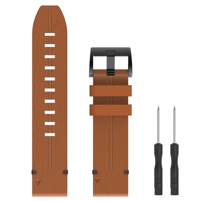 For Garmin Quatix 5 Sapphire 22mm Leather Steel Buckle Watch Band (Light Brown) - Smart Wear by PMC Jewellery | Online Shopping South Africa | PMC Jewellery