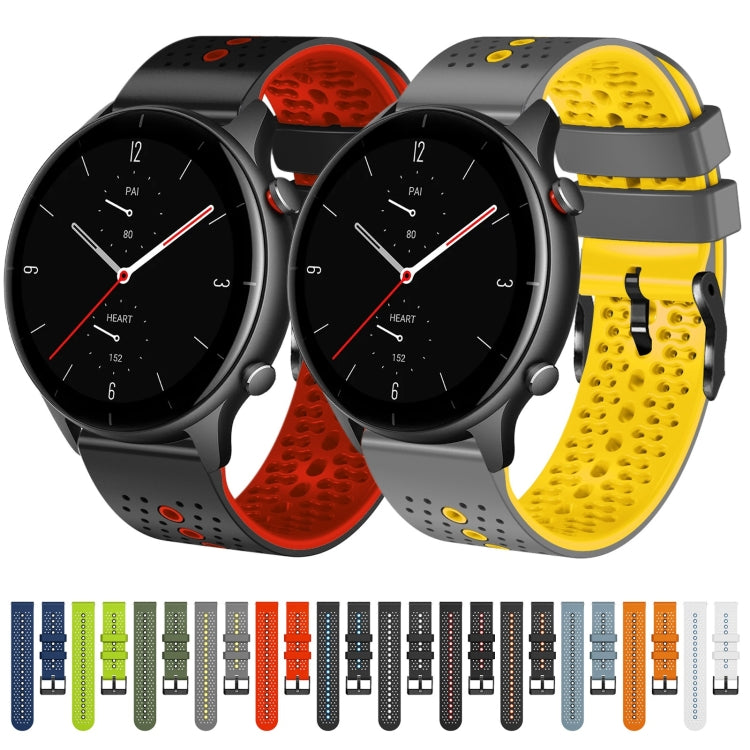 For Amazfit GTR 2e 22mm Perforated Two-Color Silicone Watch Band(White+Blue) - free shipping - PMC TechLife - Order now!