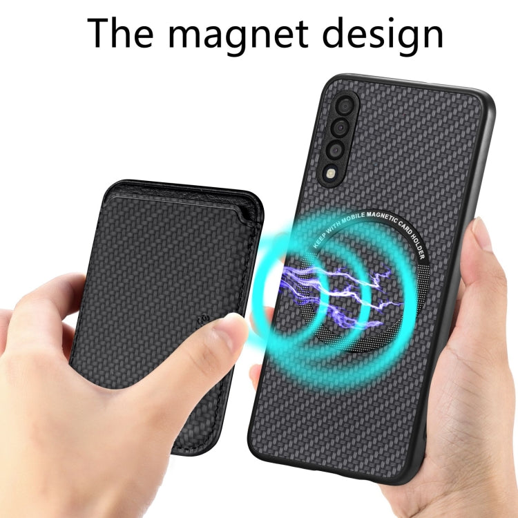 For Samsung Galaxy A50 Carbon Fiber Leather Card Magsafe Case(Black) - Galaxy Phone Cases by PMC TechLife | Online Shopping South Africa | PMC TechLife