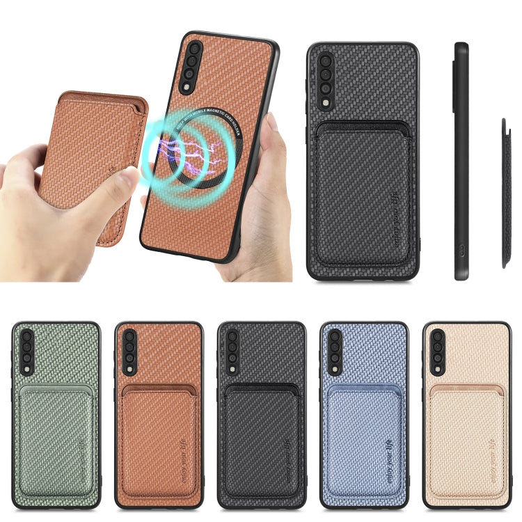 For Samsung Galaxy A50 Carbon Fiber Leather Card Magsafe Case(Black) - Galaxy Phone Cases by PMC TechLife | Online Shopping South Africa | PMC TechLife