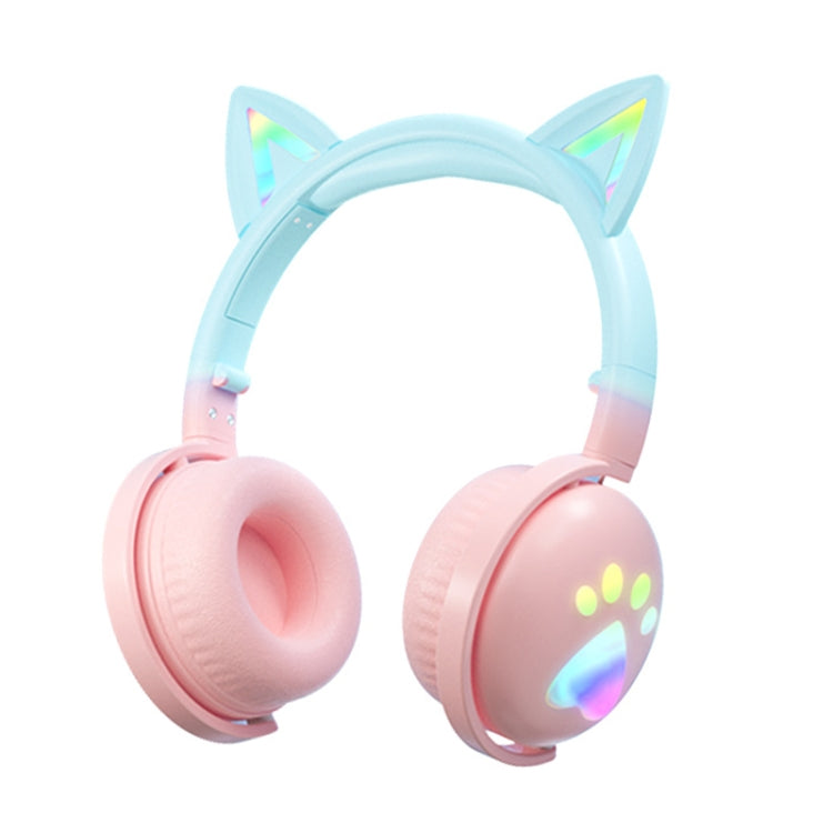 KE28 RGB Cute Cat Ears Bluetooth Wireless Music Headset with Detachable Mic(Pink+Blue) - Headset & Headphone by PMC Jewellery | Online Shopping South Africa | PMC Jewellery