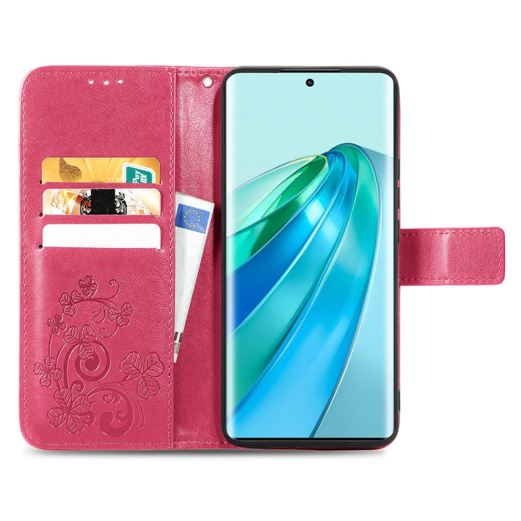 For Honor Magic5 Lite Four-leaf Clasp Embossed Buckle Leather Phone Case(Magenta) - free shipping - PMC TechLife - Order now!