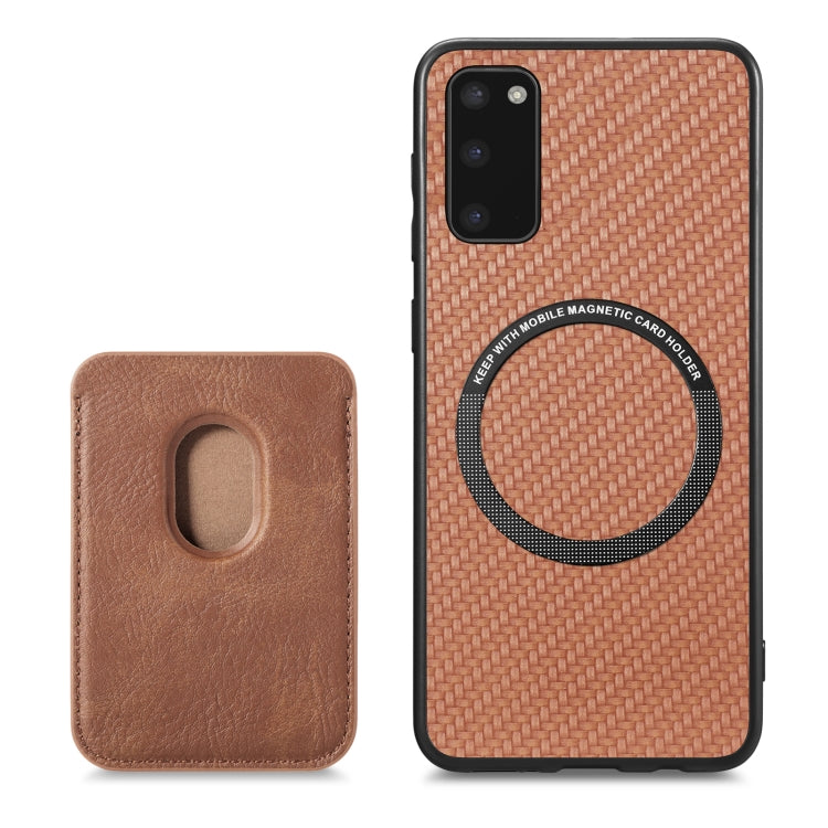 For Samsung Galaxy S20 Carbon Fiber Leather Card Magsafe Magnetic Phone Case(Brown) - Galaxy Phone Cases by PMC Jewellery | Online Shopping South Africa | PMC Jewellery