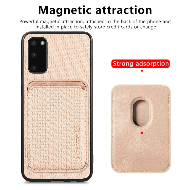 For Samsung Galaxy S20 Carbon Fiber Leather Card Magsafe Magnetic Phone Case(Khaki) - Galaxy Phone Cases by PMC Jewellery | Online Shopping South Africa | PMC Jewellery