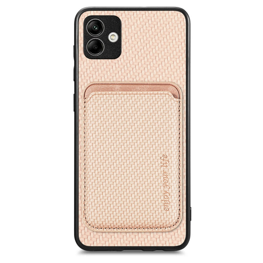 For Samsung Galaxy A04 4G Carbon Fiber Leather Card Magsafe Magnetic Phone Case(Khaki) - Galaxy Phone Cases by PMC Jewellery | Online Shopping South Africa | PMC Jewellery