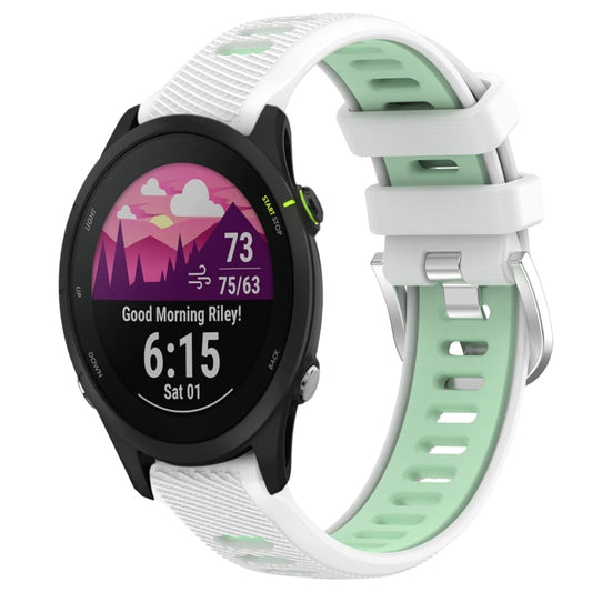 For Garmin Forerunner 255S Music 18mm Sports Two-Color Steel Buckle Silicone Watch Band(White+Teal) - Smart Wear by PMC Jewellery | Online Shopping South Africa | PMC Jewellery