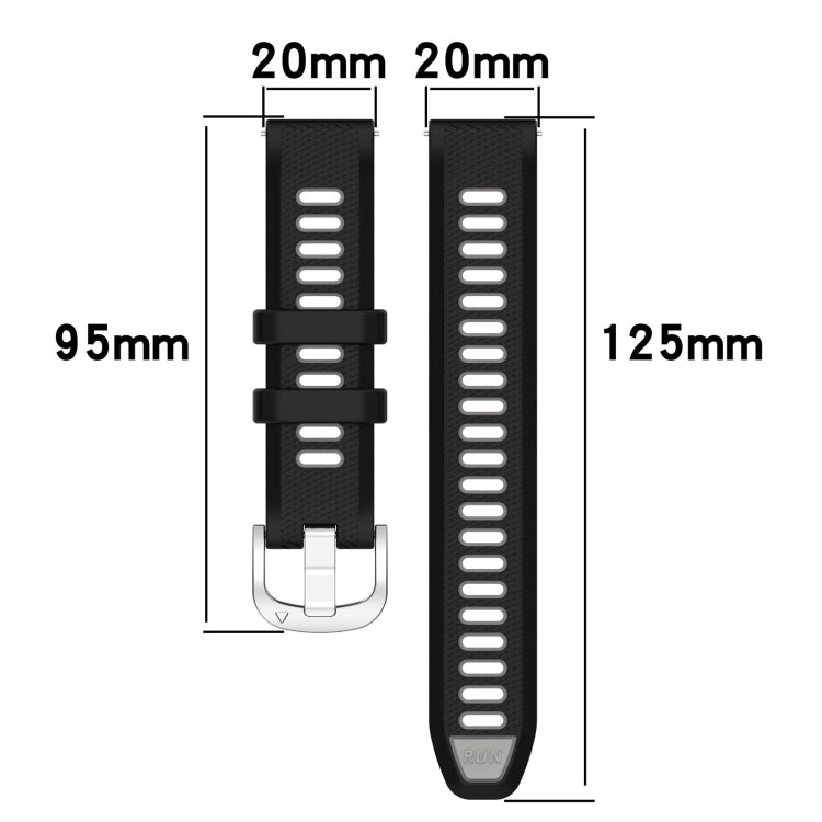 For Garmin Forerunner 245 Music 20mm Sports Two-Color Steel Buckle Silicone Watch Band(Starlight+Black) - Smart Wear by PMC Jewellery | Online Shopping South Africa | PMC Jewellery