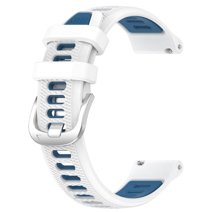For Garmin VivoMove Style 20mm Sports Two-Color Steel Buckle Silicone Watch Band(White+Blue) - Smart Wear by PMC Jewellery | Online Shopping South Africa | PMC Jewellery
