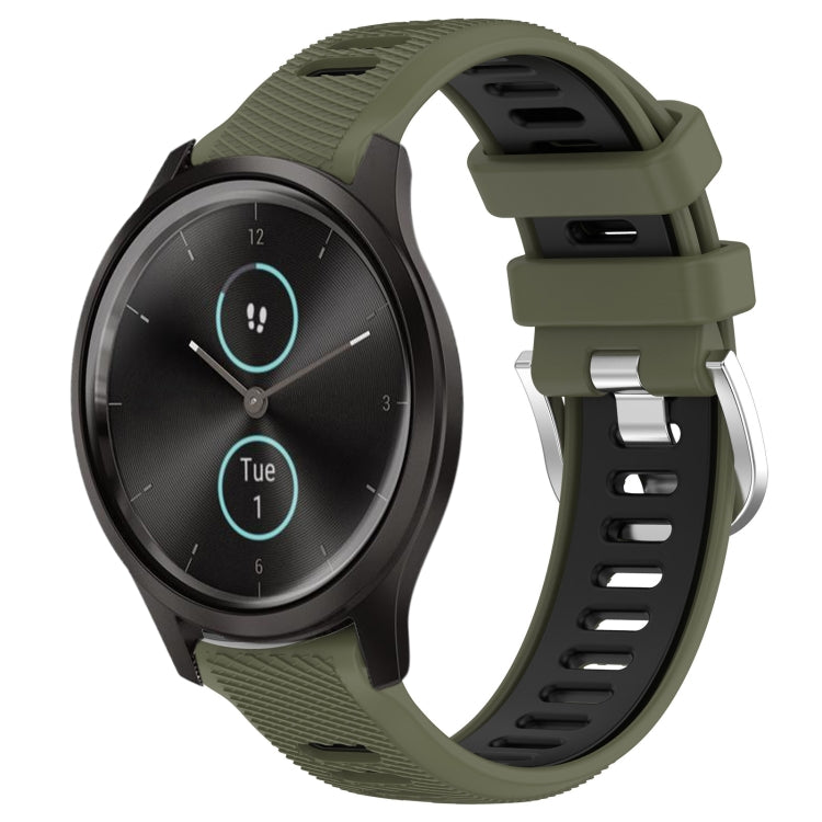 For Garmin VivoMove Style 20mm Sports Two-Color Steel Buckle Silicone Watch Band(Army Green+Black) - Smart Wear by PMC Jewellery | Online Shopping South Africa | PMC Jewellery