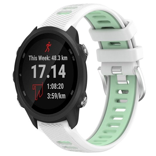 For Garmin Forerunner 245 20mm Sports Two-Color Steel Buckle Silicone Watch Band(White+Teal) - Smart Wear by PMC Jewellery | Online Shopping South Africa | PMC Jewellery