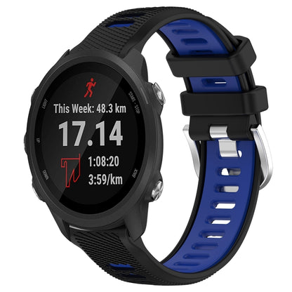 For Garmin Forerunner 245 20mm Sports Two-Color Steel Buckle Silicone Watch Band(Black+Blue) - Smart Wear by PMC Jewellery | Online Shopping South Africa | PMC Jewellery