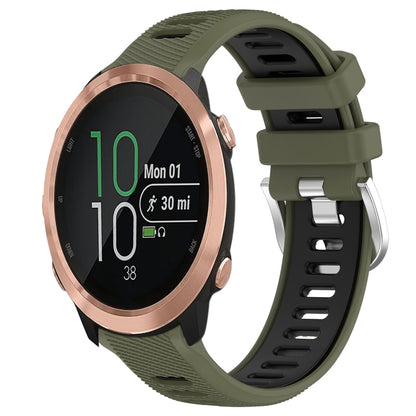 For Garmin Forerunner 645 Music 20mm Sports Two-Color Steel Buckle Silicone Watch Band(Army Green+Black) - Smart Wear by PMC Jewellery | Online Shopping South Africa | PMC Jewellery