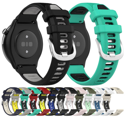 For Amazfit GTS 4 Mini 22mm Cross Texture Two Color Silicone Steel Buckle Watch Band(Lake Blue+Black) - Smart Wear by PMC Jewellery | Online Shopping South Africa | PMC Jewellery