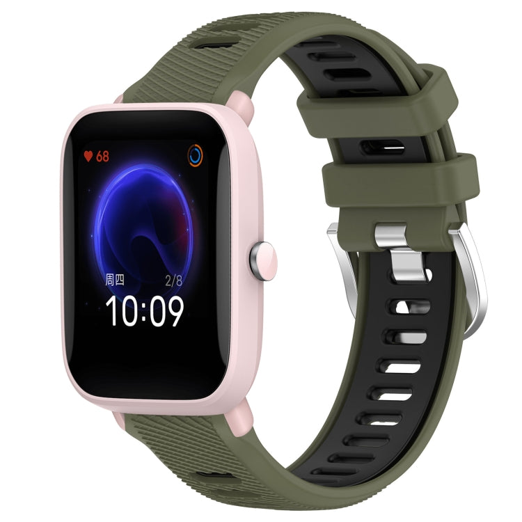 For Amazfit Pop Pro 22mm Cross Texture Two Color Silicone Steel Buckle Watch Band(Army Green+Black) -  by PMC Jewellery | Online Shopping South Africa | PMC Jewellery