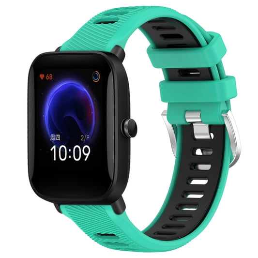 For Amazfit Pop 22mm Cross Texture Two Color Silicone Steel Buckle Watch Band(Lake Blue+Black) - Smart Wear by PMC Jewellery | Online Shopping South Africa | PMC Jewellery