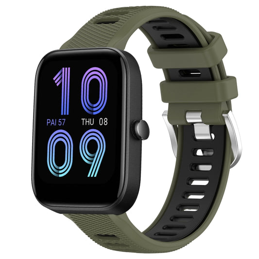 For Amazfit Bip 3 22mm Cross Texture Two Color Silicone Steel Buckle Watch Band(Army Green+Black) - Smart Wear by PMC Jewellery | Online Shopping South Africa | PMC Jewellery