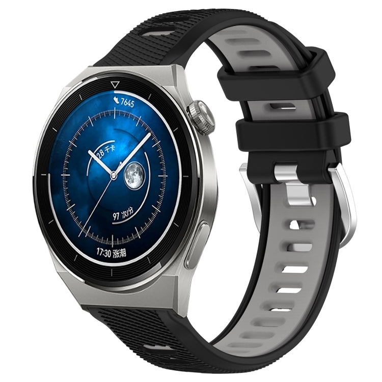 For Huawei Watch GT3 Pro 43mm 20mm Sports Two-Color Steel Buckle Silicone Watch Band(Black+Grey) - Smart Wear by PMC Jewellery | Online Shopping South Africa | PMC Jewellery