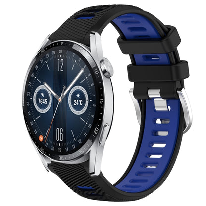 For Huawei Watch GT3 42mm 20mm Sports Two-Color Steel Buckle Silicone Watch Band(Black+Blue) - Smart Wear by PMC Jewellery | Online Shopping South Africa | PMC Jewellery