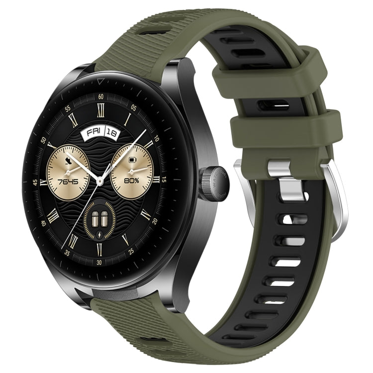 For Huawei Watch Buds 22mm Sports Two-Color Steel Buckle Silicone Watch Band(Army Green+Black) - Smart Wear by PMC Jewellery | Online Shopping South Africa | PMC Jewellery