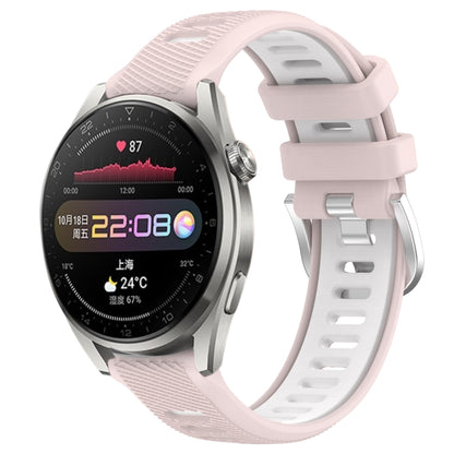 For Huawei Watch 3 Pro 22mm Sports Two-Color Steel Buckle Silicone Watch Band(Pink+White) - Smart Wear by PMC Jewellery | Online Shopping South Africa | PMC Jewellery