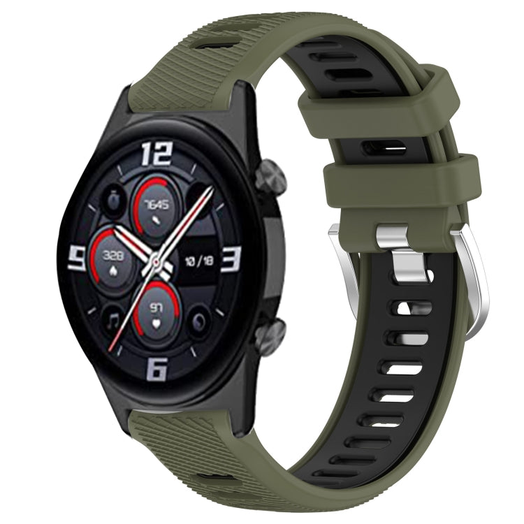 For Honor Watch GS 3i 22mm Sports Two-Color Steel Buckle Silicone Watch Band(Army Green+Black) - Smart Wear by PMC Jewellery | Online Shopping South Africa | PMC Jewellery