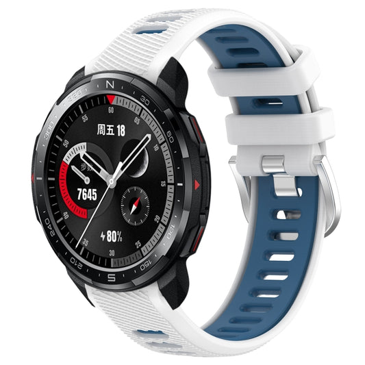For Honor Watch GS Pro 22mm Sports Two-Color Steel Buckle Silicone Watch Band(White+Blue) - Smart Wear by PMC Jewellery | Online Shopping South Africa | PMC Jewellery