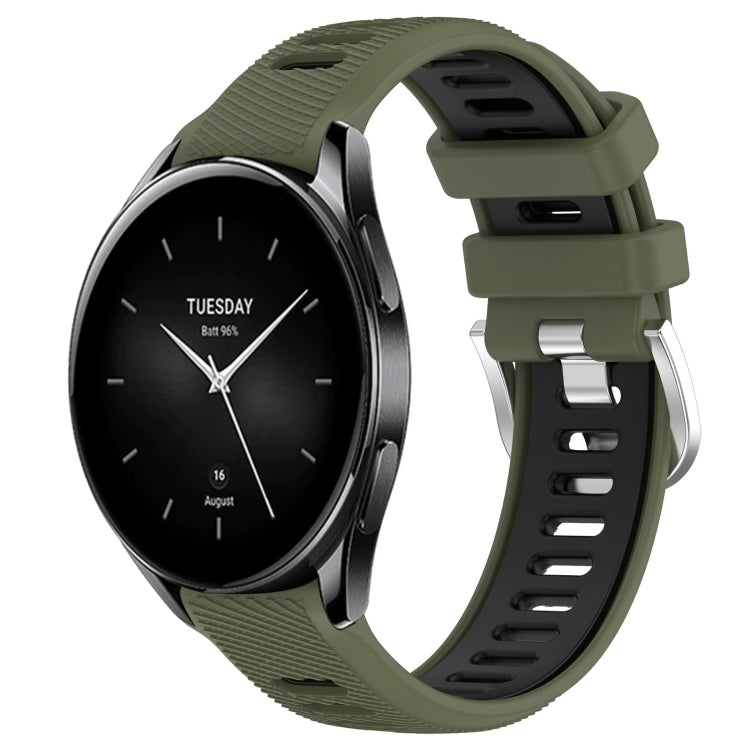For Xiaomi Watch S2 46mm 22mm Sports Two-Color Steel Buckle Silicone Watch Band(Army Green+Black) - Smart Wear by PMC Jewellery | Online Shopping South Africa | PMC Jewellery