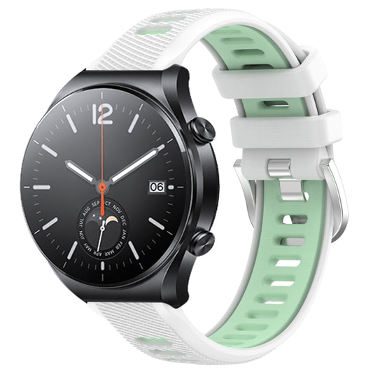 For Xiaomi MI Watch S1 22mm Sports Two-Color Steel Buckle Silicone Watch Band(White+Teal) - Smart Wear by PMC Jewellery | Online Shopping South Africa | PMC Jewellery