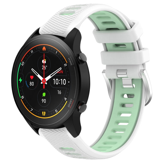 For Xiaomi MI Watch S1 Pro 22mm Sports Two-Color Steel Buckle Silicone Watch Band(White+Teal) - Smart Wear by PMC Jewellery | Online Shopping South Africa | PMC Jewellery