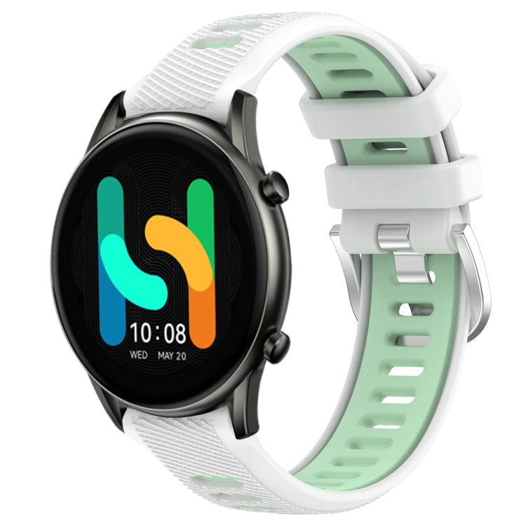 For Xiaomi MI Watch Color 22mm Sports Two-Color Steel Buckle Silicone Watch Band(White+Teal) - Smart Wear by PMC Jewellery | Online Shopping South Africa | PMC Jewellery