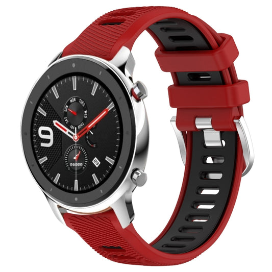 For Amazfit GTR 4 22mm Cross Texture Two Color Silicone Steel Buckle Watch Band(Red+Black) - Smart Wear by PMC Jewellery | Online Shopping South Africa | PMC Jewellery