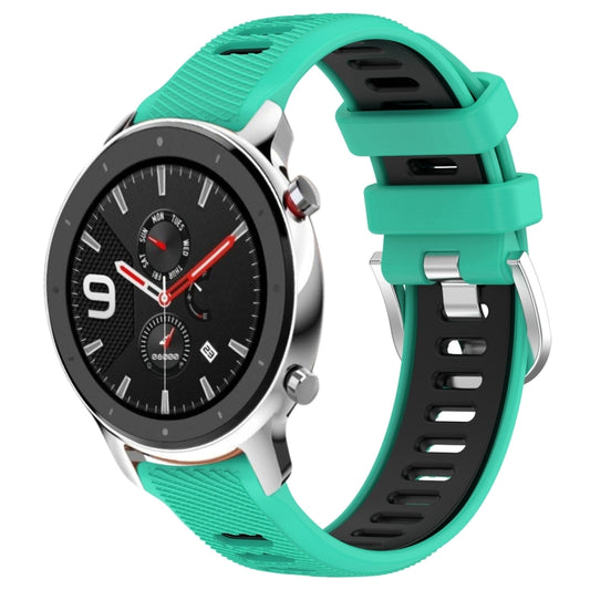 For Amazfit GTR 4 22mm Cross Texture Two Color Silicone Steel Buckle Watch Band(Lake Blue+Black) - Smart Wear by PMC Jewellery | Online Shopping South Africa | PMC Jewellery