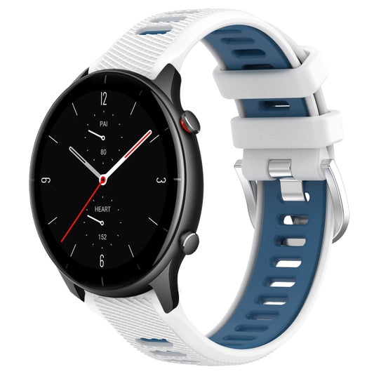 For Amazfit GTR 2e 22mm Cross Texture Two Color Silicone Steel Buckle Watch Band(White+Blue) - Smart Wear by PMC Jewellery | Online Shopping South Africa | PMC Jewellery
