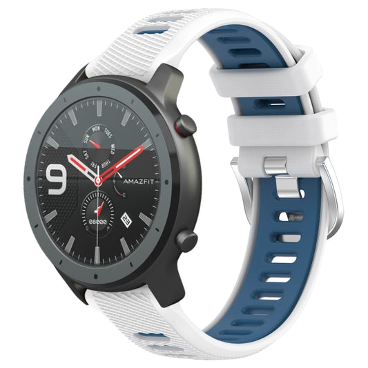 For Amazfit GTR 47mm 22mm Cross Texture Two Color Silicone Steel Buckle Watch Band(White+Blue) - Smart Wear by PMC Jewellery | Online Shopping South Africa | PMC Jewellery