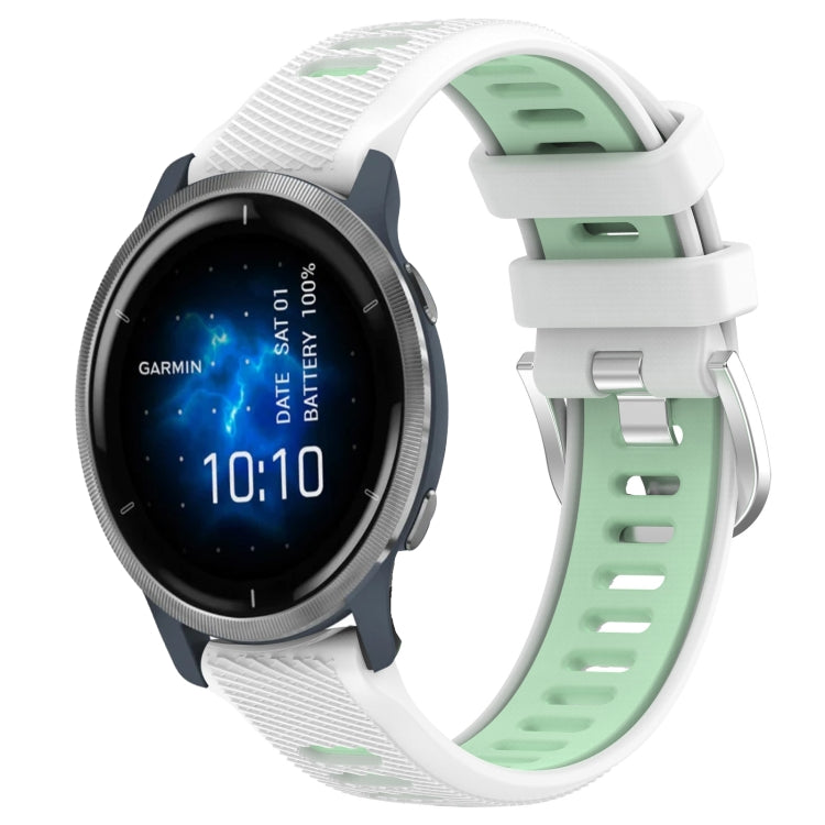 For Garmin Venu 2 22mm Sports Two-Color Steel Buckle Silicone Watch Band(White+Teal) - Smart Wear by PMC Jewellery | Online Shopping South Africa | PMC Jewellery