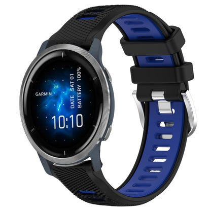 For Garmin Venu 2 22mm Sports Two-Color Steel Buckle Silicone Watch Band(Black+Blue) - Smart Wear by PMC Jewellery | Online Shopping South Africa | PMC Jewellery