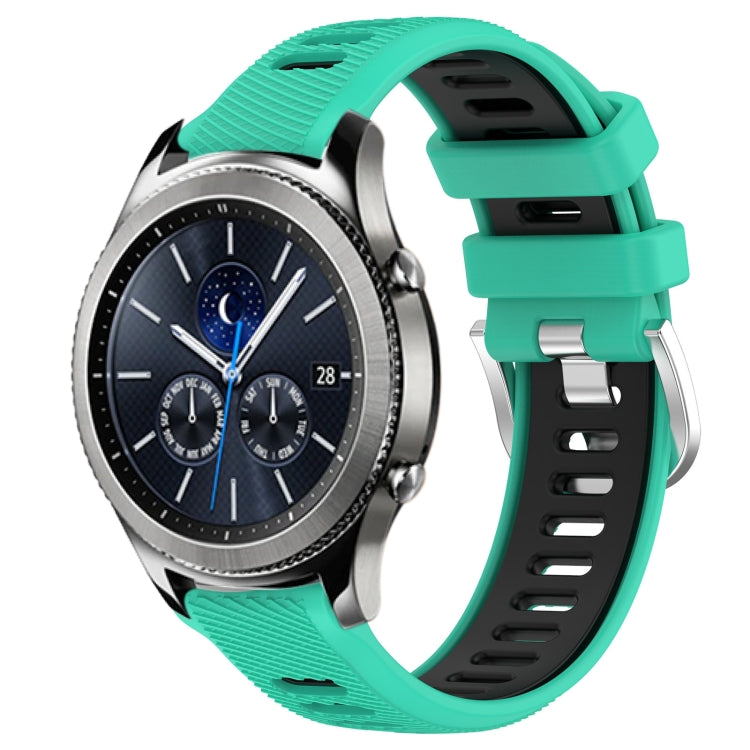 For Samsung Gear S3 Classic 22mm Sports Two-Color Steel Buckle Silicone Watch Band(Lake Blue+Black) - Smart Wear by PMC Jewellery | Online Shopping South Africa | PMC Jewellery