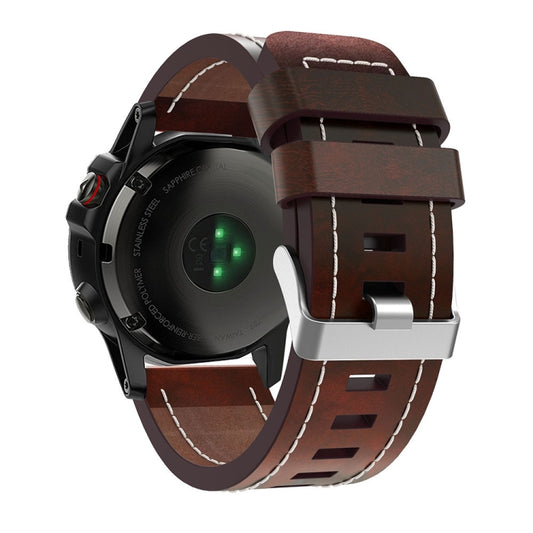 For Garmin Tactix 7 26mm Sewing Leather Steel Buckle Watch Band(Red Brown) - Smart Wear by PMC Jewellery | Online Shopping South Africa | PMC Jewellery