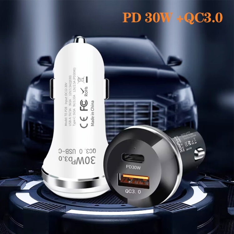P28 USB-C PD30W + QC3.0 18W USB Dual Port Car Charger(White) - Car Charger by PMC Jewellery | Online Shopping South Africa | PMC Jewellery
