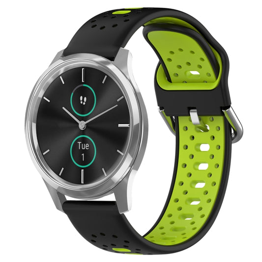 For Garmin VivoMove Luxe 20mm Breathable Two-Color Silicone Watch Band(Black+Lime Green) - Watch Bands by PMC Jewellery | Online Shopping South Africa | PMC Jewellery