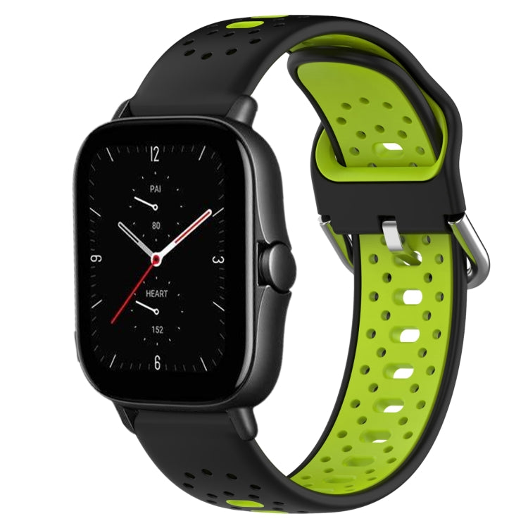 For Amazfit GTS 2E 20mm Breathable Two-Color Silicone Watch Band(Black+Lime Green) - Watch Bands by PMC Jewellery | Online Shopping South Africa | PMC Jewellery