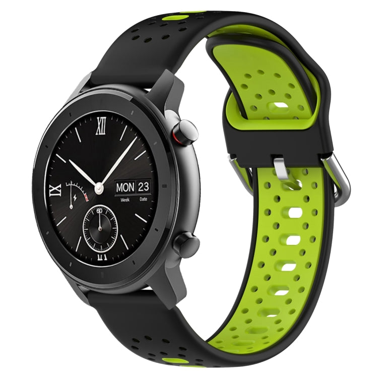 For Amazfit GTR 42mm 20mm Breathable Two-Color Silicone Watch Band(Black+Lime Green) - Watch Bands by PMC Jewellery | Online Shopping South Africa | PMC Jewellery