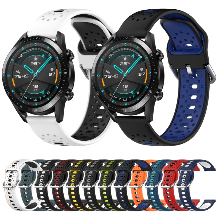 For Huawei Watch GT3 Pro 43mm 20mm Breathable Two-Color Silicone Watch Band(Black+Blue) - Watch Bands by PMC Jewellery | Online Shopping South Africa | PMC Jewellery