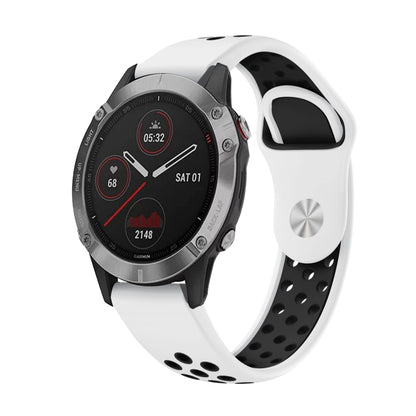 For Garmin Fenix 6 GPS 22mm Sports Breathable Silicone Watch Band(White+Black) -  by PMC Jewellery | Online Shopping South Africa | PMC Jewellery