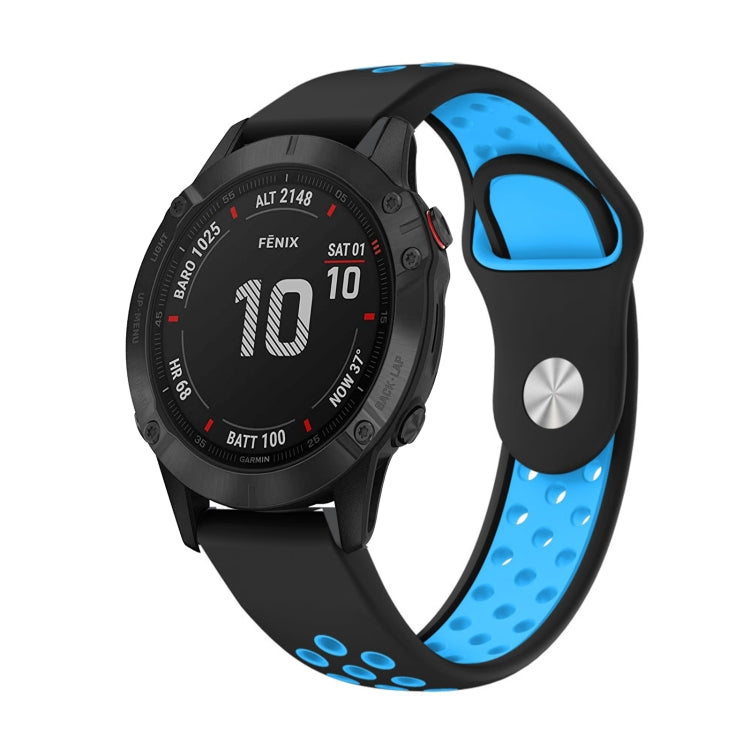 For Garmin Fenix 6 Pro GPS 22mm Sports Breathable Silicone Watch Band(Black+Blue) -  by PMC Jewellery | Online Shopping South Africa | PMC Jewellery